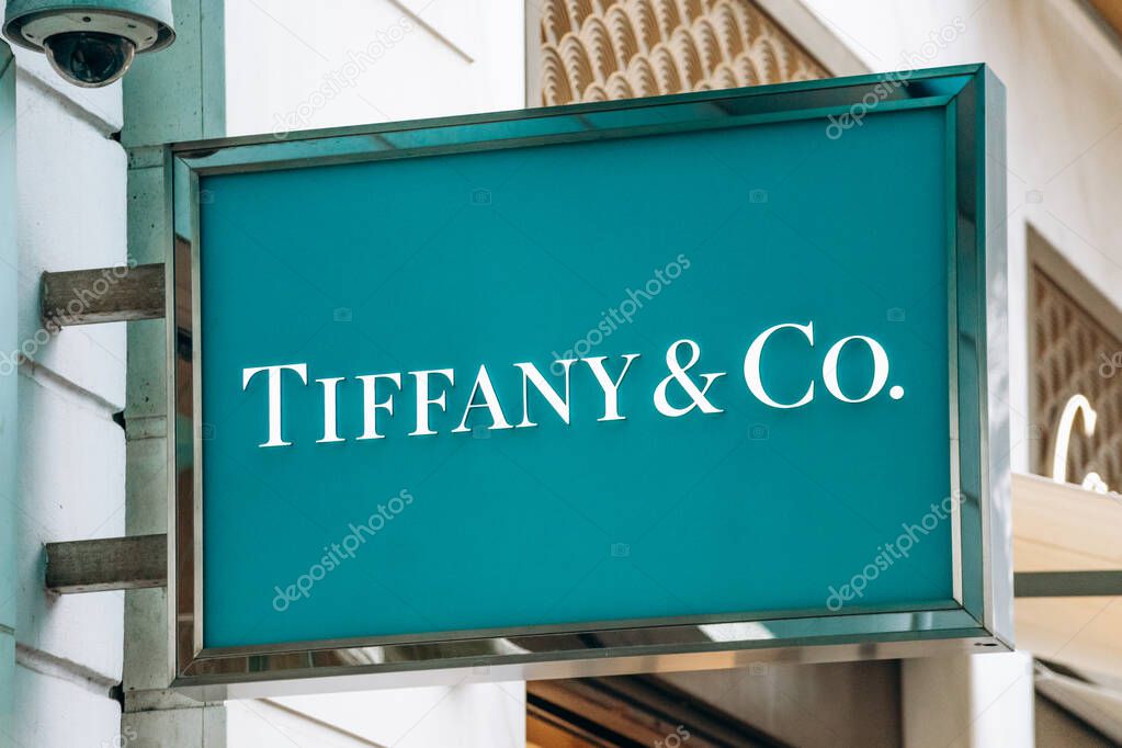 Nice, France - January 26, 2025: Tiffany and Co. signboard on Avenue Verdun in Nice