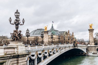 Paris, Fransa - 22 Şubat 2025: Paris 'teki ünlü Alexandre III Köprüsü