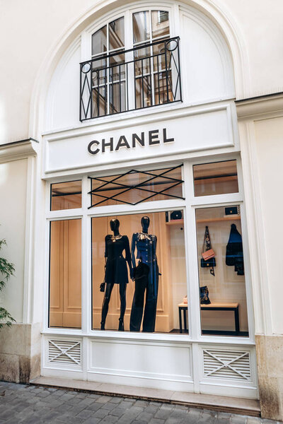 Paris, France - September 7, 2025: Chanel boutique window display at Le Village Royale