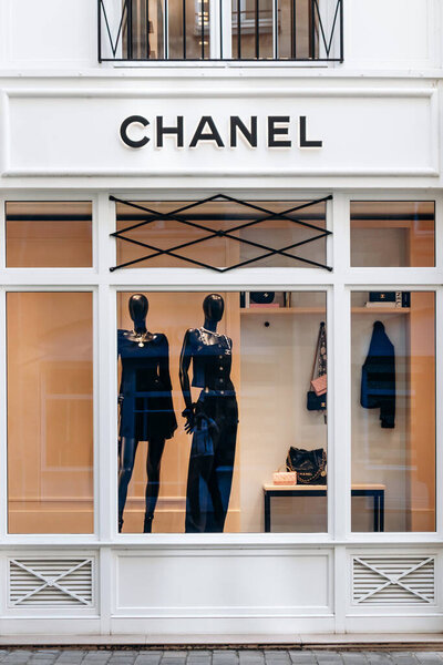 Paris, France - September 7, 2025: Chanel boutique window display at Le Village Royale
