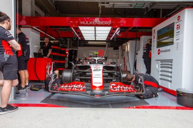  Kanada GP 2023 yılındaki Haas F1 çayı Circuit Gilles Villeneuve - Montreal, Quebec, Kanada