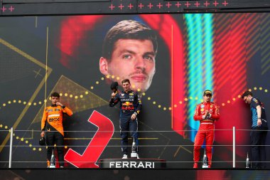 PODIUM - Max Verstappen (NED) - Oracle Red Bull Racing - Red Bull RB20 - Honda RBTLando Norris (GBR) - McLaren Formula 1 Team - McLaren MCL38 - MerceCharles Leclerc (MON) - Scuderia Ferrari - Ferrari SF-24 - Ferrar