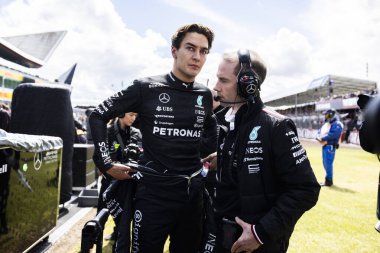  George Russell (GBR) - Mercedes-AMG PETRONAS F1 Team - Mercedes W15 - Mercedes E Performance  during the Race on day 4, Sunday july 7, 2024 of the formula 1 qatar airways british grand prix 2024, scheduled to take place at the silverstone circuit fr clipart