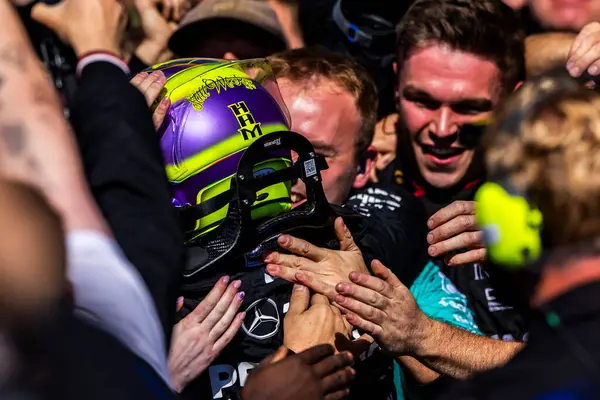 stock image  Lewis Hamilton (GBR) - Mercedes-AMG PETRONAS F1 Team - Mercedes W15 - Mercedes E Performance  during the Race on day 4, Sunday july 7, 2024 of the formula 1 qatar airways british grand prix 2024, scheduled to take place at the silverstone circuit fr