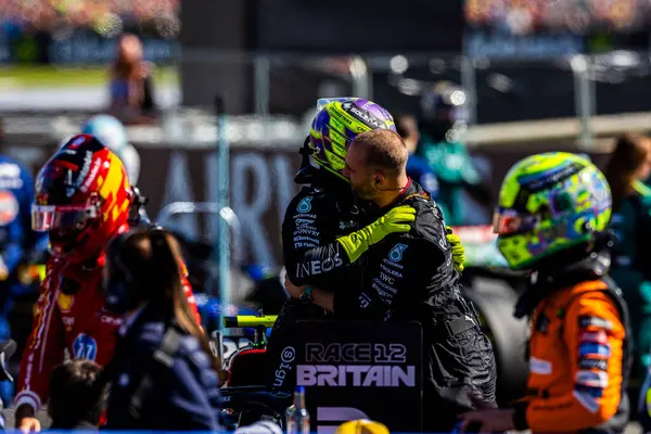 stock image  Lewis Hamilton (GBR) - Mercedes-AMG PETRONAS F1 Team - Mercedes W15 - Mercedes E Performance  during the Race on day 4, Sunday july 7, 2024 of the formula 1 qatar airways british grand prix 2024, scheduled to take place at the silverstone circuit fr