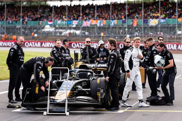 stock image Brad Pitt (USA) Actor filming F1 Movie,  during the Race on day 4, Sunday july 7, 2024 of the formula 1 qatar airways british grand prix 2024, scheduled to take place at the silverstone circuit from july 5 to july 7, 2024