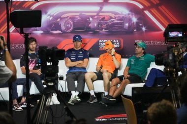 Sürücüler, 18 Temmuz 2024 tarihli Formula 1 Macaristan Grand Prix basın toplantısı sırasında, Macaristan 'ın Mogyorod kentindeki Macaristan pistinde, 19 Temmuz - 21 Temmuz 2024 tarihleri arasında gerçekleşmesi planlanıyor.