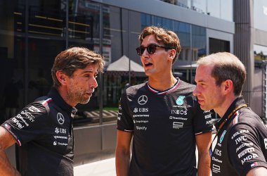  George Russell (GBR) - Mercedes-AMG PETRONAS F1 Ekibi - Mercedes W15 - Macaristan 'ın Mogyorod, Budapeşte, Macaristan' daki Macaristan pistinde düzenlenecek Formula 1 Grand Prix 2024 hazırlık gününde Mercedes E Performansı, 