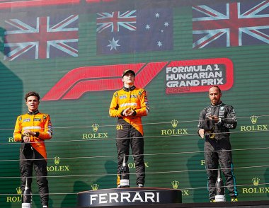  21 Temmuz Pazar günü, Macaristan Formula 1 Grand Prix 2024 'te, Macaristan' ın Mogyorod, Budapeşte, Macaristan 'daki Macaristan pistinde 19-21 Temmuz 2024 tarihleri arasında gerçekleşmesi planlanan yarış podyumu.