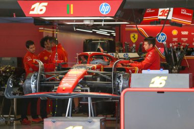  Scuderia Ferrari garajı Formula 1 Pirelli Birleşik Devletler Grand Prix 2024 'de, Austin, TX (ABD) 18-20 Eylül 2024' te Amerika Birleşik Devletleri 'nin Circuit of Americas şehrinde gerçekleşmesi planlanıyor.