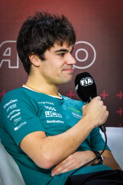  Lance Stroll (CAN) - Aston Martin Aramco F1 Ekibi - Aston Martin AMR24 - Mercedes Formula 1 'in Perşembe günkü basın toplantısında Lenovo Grande Premio de Sao Paulo 2024, Interlagos Pisti, San Paolo, Brasil, BRA Nov 1.