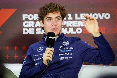 Franco Colapinto (ARG) - Williams Racing - Williams FW46 - Mercedes Formula 1 Lenovo Grande Premio de Sao Paulo 2024 Perşembe Basın Konferansı sırasında, Interlagos Circuit, San Paolo, Brasil, BRA Nov 1-3, 2024 - 