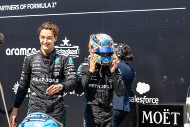  George Russell (GBR) ve Andrea Kimi Antonelli (ITA) - Mercedes-AMG PETRONAS F1 Ekibi - Mercedes W16 - Mercedes E Performansı Formula 1 Pirelli Grand Prix du Canada 2025, Montreal, Quebec, Kanada, 12-15 Haziran tarihleri arasında