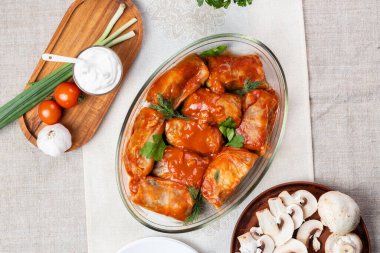 Ukrayna mutfağında mantarlı lahana dolması. Golubtsi, Ukrayna mutfağının bir türüdür ve Doğu Avrupa ve Orta Doğu mutfağının karakteristiğidir. Lean golubtsi. Dolma