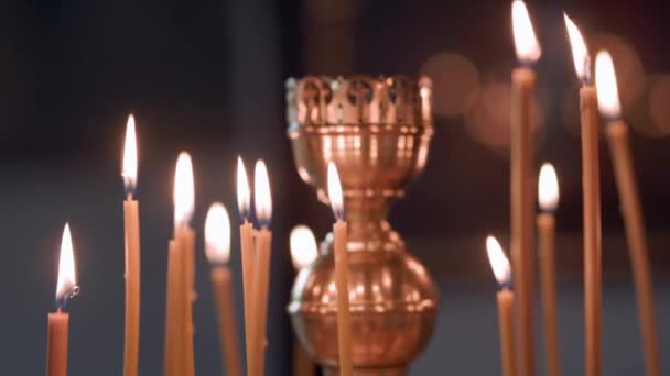 Candles Burn Orthodox Church Burning Candles Stand Row Church Candles — Stockvideo