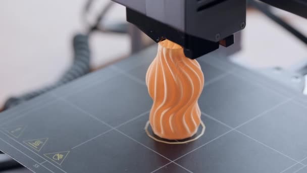 Printer Printing Oranje Object Industriële Revolutie Extreme Close Concept Van — Stockvideo