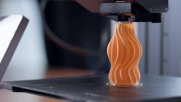 Printer Printing Oranje Object Industriële Revolutie Extreme Close Concept Van — Stockvideo