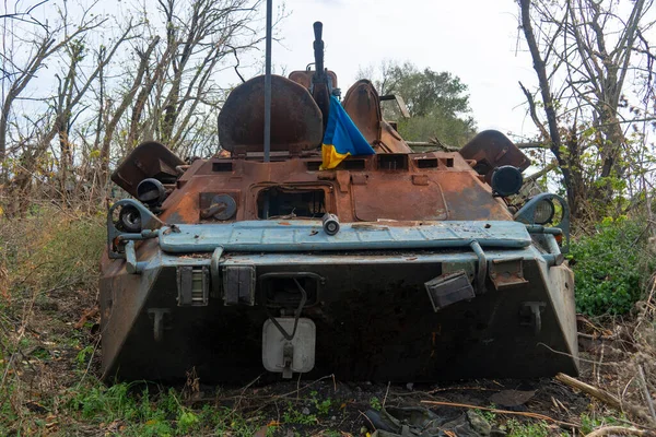 Guerra Ucrânia 2022 Invasão Russa Ucrânia Campo Depois Batalha Veículo — Fotografia de Stock
