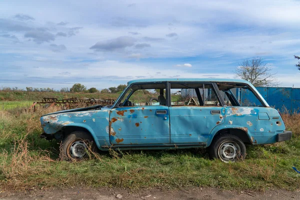War Ukraine 2022 Russian Invasion Ukraine Countryside Destroyed Civilian Car — Stock Photo, Image