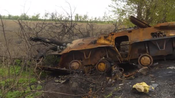 Ukrayna Savaş Rus Işgali Ukrayna Kırsal Kesimde Savaştan Sonra Yıkılmış — Stok video