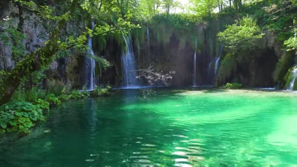 Croácia Parque Nacional Dos Lagos Plitvice Grande Queda Água Poderosa — Vídeo de Stock
