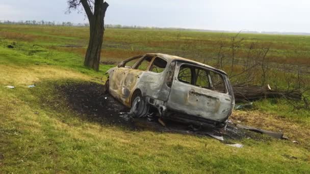 War Ukraine 2022 Russian Invasion Ukraine Countryside Side Road Destroyed — Stock Video