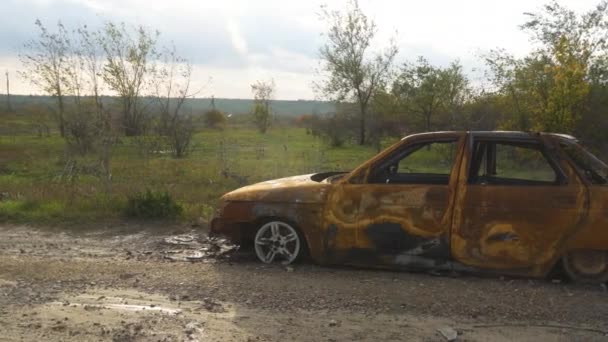 War Ukraine 2022 Russian Invasion Ukraine Countryside Side Road Destroyed — Stock Video