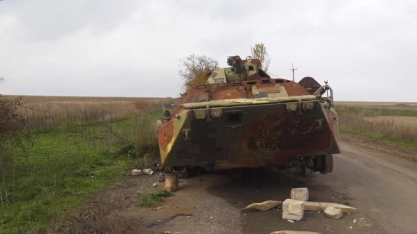 War Ukraine 2022 Russian Invasion Ukraine Countryside Battle Destroyed Burned — Stock Video