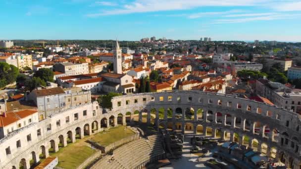 Anfiteatro Romano Antigo Partir Uma Vista Panorâmica Monumento Antiga Arquitetura — Vídeo de Stock