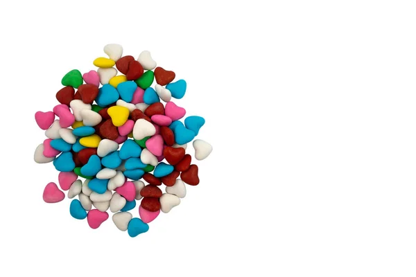 Montón Caramelos Multicolores Forma Corazón Primer Plano Aislados Sobre Fondo — Foto de Stock