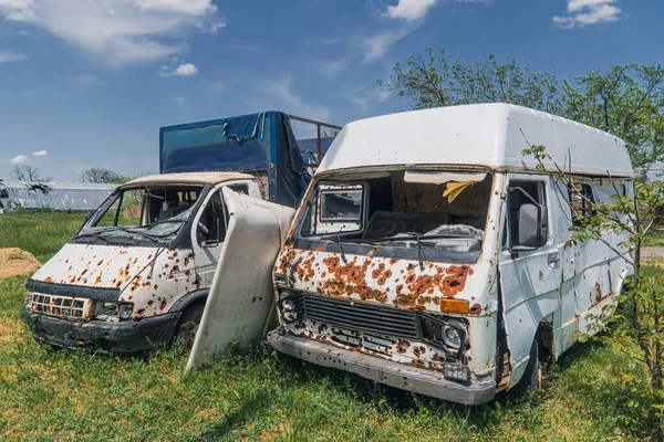 Pueblo Knyazevka Región Kherson Ucrania 2023 Autobús Camión Dañados Por — Foto de Stock