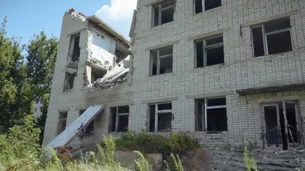 Dari Bina Bombardıman Sonucu Hasar Gördü Panorama Kamera Soldan Sağa — Stok video