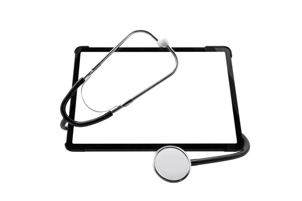 Tablet Blank Screen Medical Stethoscope Isolated White Background Medical Consultation — Stock Photo, Image