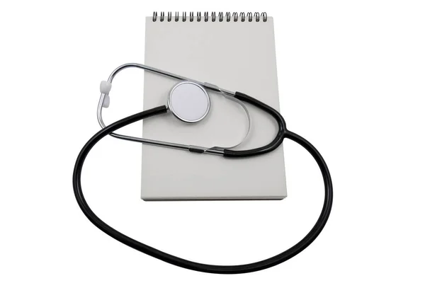 Stethoscope Blank Notepad Isolated White Background Medical Diagnostic Concept Stethoscope — Stock Photo, Image