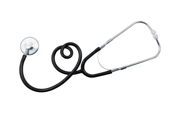 Stetoskop Vridet Form Ett Hjärta Isolerad Vit Bakgrund Medicinskt Diagnostiskt — Stockfoto