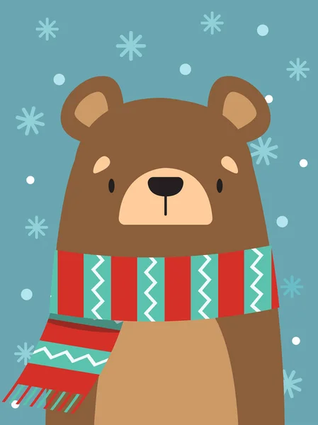 Cartão Ano Novo Urso Bonito Lenço Listrado Ilustração Vetorial — Vetor de Stock