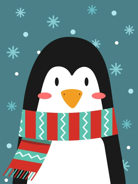Novoroční Přání Roztomilý Tučňák Pruhované Šále Vektorová Ilustrace — Stockový vektor