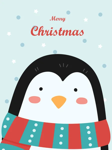 Illustration Pingouin Mignon Dans Une Écharpe Rayée Carte Noël Vectorielle — Image vectorielle