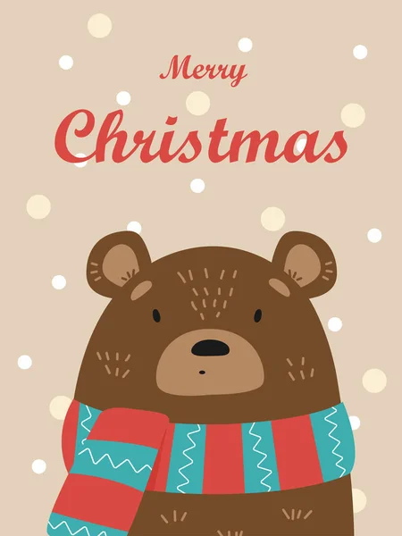 Ilustração Urso Bonito Lenço Listrado Vector Cartão Natal — Vetor de Stock