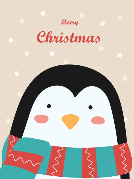 stock vector Illustration of a cute penguin in a striped scarf. Vector Christmas card.