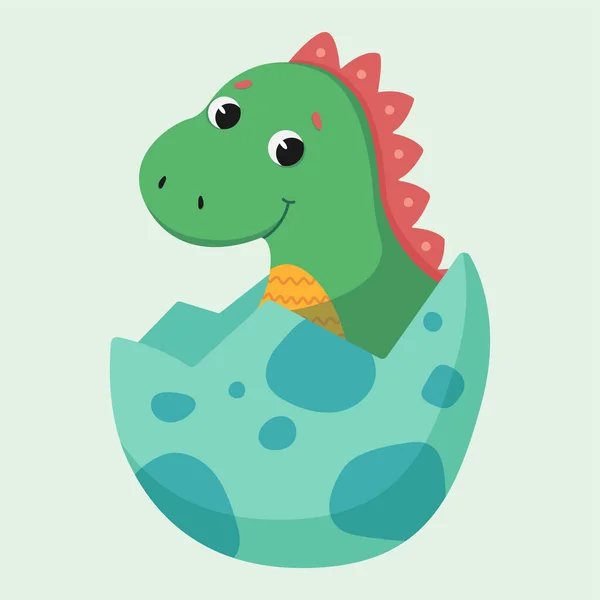 Tecknad Söt Dinosaurie Nyfödd Dinosaurie Dinosaurieägg Platt Vektor Illustration — Stock vektor