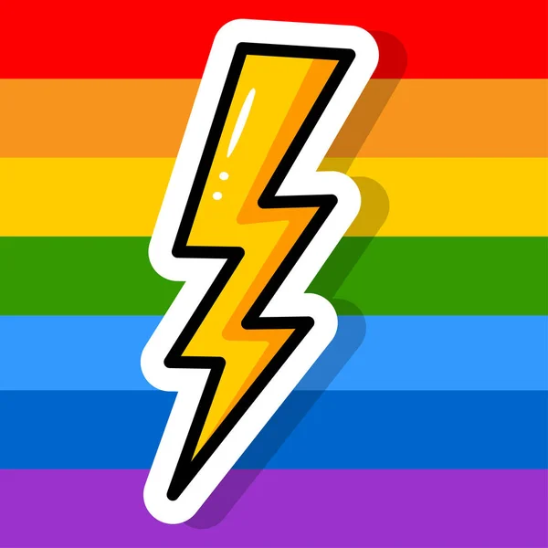 Blitz Auf Einem Gestreiften Mehrfarbigen Hintergrund Cartoon Sticker Lgbt Pride — Stockvektor