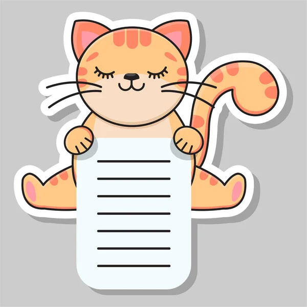 Słodki Czerwony Kot Naklejka Wektorowa Naklejka Notatniku Ilustracja Wektora — Wektor stockowy