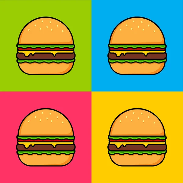 Burger Kolorowym Tle Plakat Artystyczny Wektor Prosty Ilustracja — Wektor stockowy