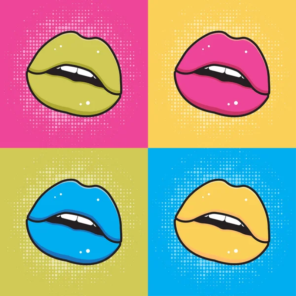 Pop art poster. Multi-colored lips on a multi-colored background. vector illustration.