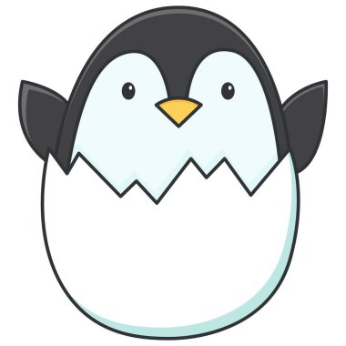 Little cute penguin peeks out of the egg. Vector illustration.