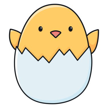 Chicken in an eggshell. Vector illustration isolated on white background.