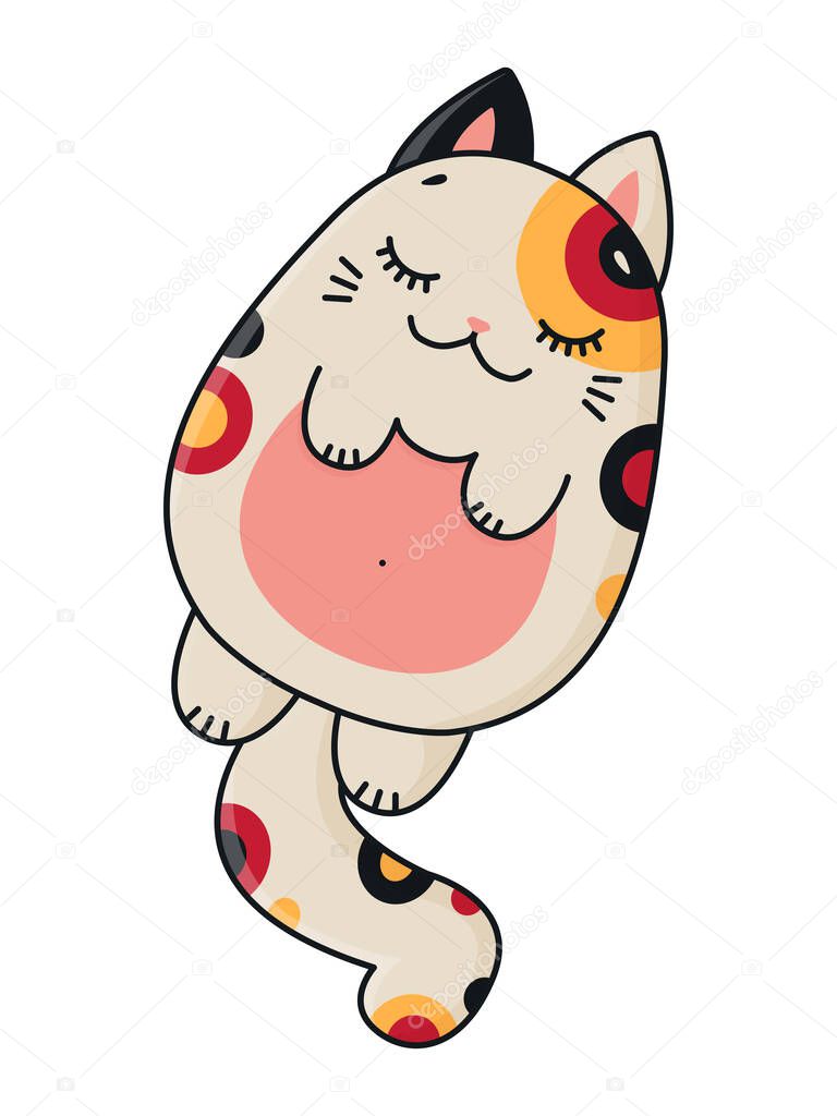 Cute cartoon sleeping. Fat cat lies cat. Vector illustration isolated on white background.