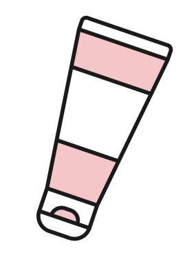 Krem tüpünün basit düz vektör çizimi. Yüz fırçası. Kozmetik araçlar.