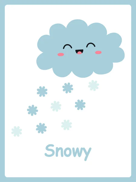 Schneekarte Nette Cartoon Wolken Und Schneeflocken Kinderkarten Zum Lernen Mit — Stockvektor
